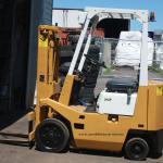 
1029 TCM model FCG15N6 serial # 32001145, 3000 lb lifting capacity, Gasoline powered, J15 PU240 engine, 130" raised height, Cushion tires, Weight of forklift 5,960 lbs, Year 1988