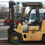 1863 Hyster model S155XL serial # B024D0721S, 15,500 lb. lifting capacity, Diesel, 116.5" raised height, Fork positioner, Weight of truck 20,200 lbs., Cushion tires, Year 1995, 7696 hours